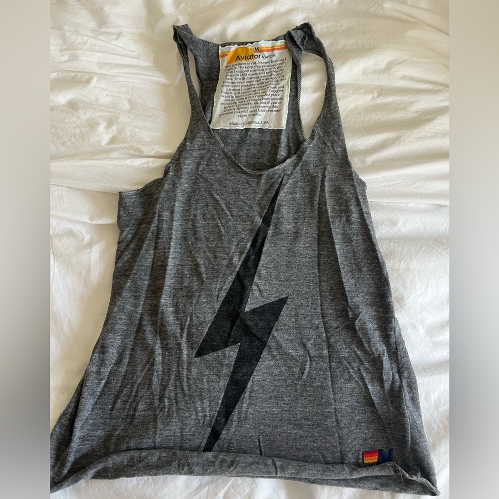 Aviator Nation Charcoal Tank Top with Black Bolt